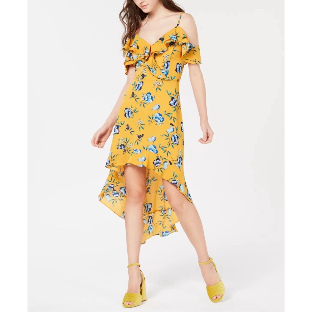 Marigold Printed Ruffle High-Low Dress